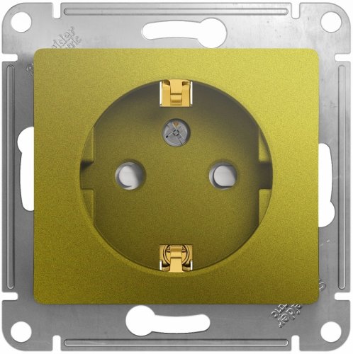 Розетка с заземлением без рамки Systeme Electric Glossa 1-м. шторки фисташковый картинка